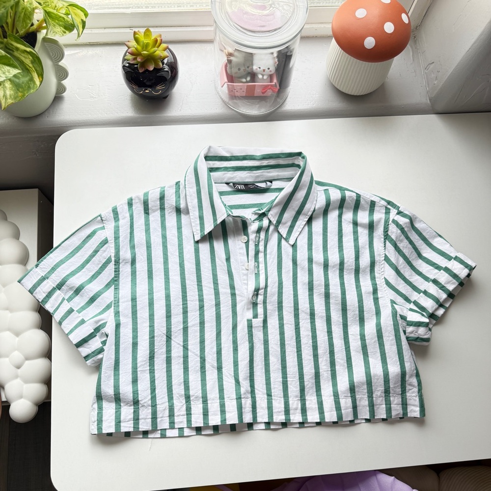 ZARA STRIPED CROP POPLIN SHIRT NWOT